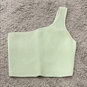 Aritzia Green One Shoulder Ribbed Tank Top